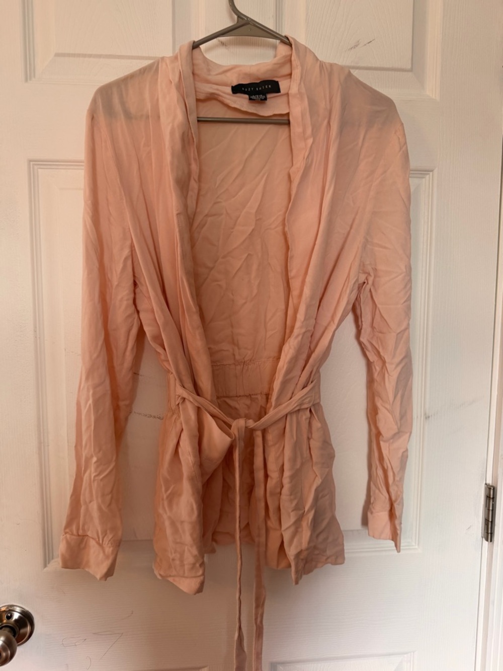 Suzy Shier Peach Sheer Belted Cardigan